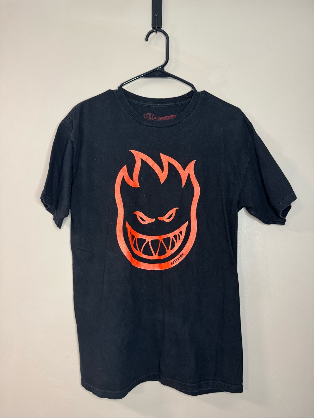 Spitfire Black Tee with Red Flame Face
